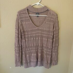 Soho New York & Co. Acrylic Knit V-Neck Pink Sweater Size L
